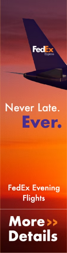 באנר אנכי: Never Late. Ever. FedEx Evening Flights, More Details