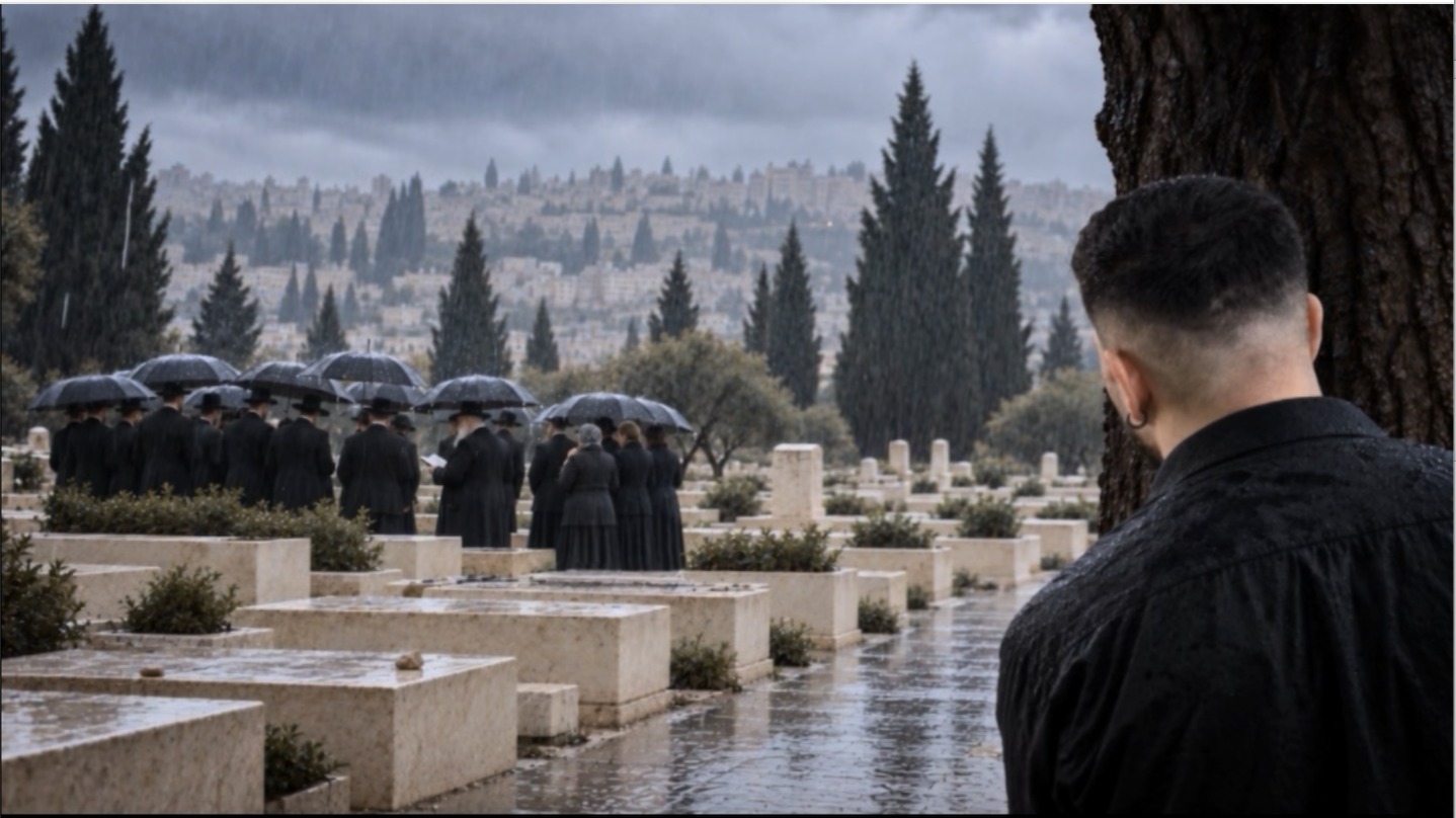 רפרנס מעובד לשוט 2: סצנה של בית קברות בגשם